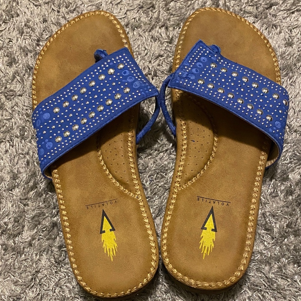 Volatile Blue Studded Sandals with Tan Soles - Picture 3 of 4